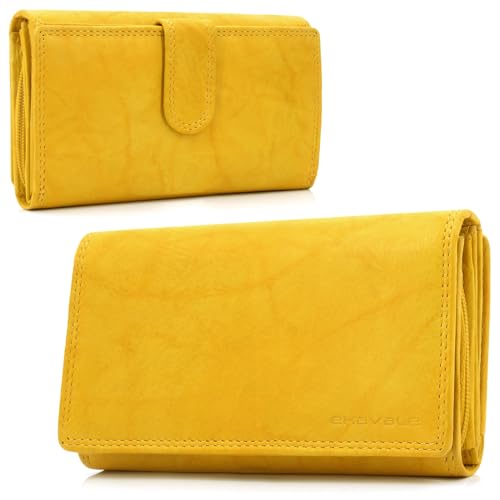 ekavale Damen-geldbörse XXL aus Rindsleder mit RFID Leder-Geldbörse mit vielen Fächern für Frau (Antik-Senf) von ekavale