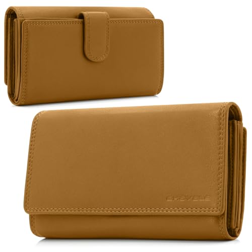 ekavale Damen-geldbörse XXL aus Rindsleder mit RFID Leder-Geldbörse mit vielen Fächern für Frau (Curry) von ekavale