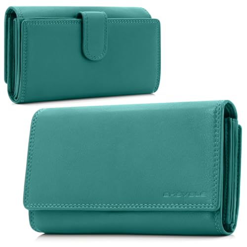 ekavale Damen-geldbörse XXL aus Rindsleder mit RFID Leder-Geldbörse mit vielen Fächern für Frau (Türkis) von ekavale