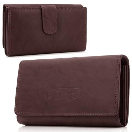 ekavale Damen-geldbörse XXL aus Rindsleder mit RFID Leder-Geldbörse mit vielen Fächern für Frau (Bordo) von ekavale