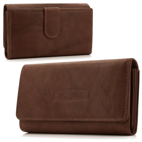 ekavale Damen-geldbörse XXL aus Rindsleder mit RFID Leder-Geldbörse mit vielen Fächern für Frau (Braun) von ekavale