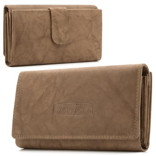 ekavale Damen-geldbörse XXL aus Rindsleder mit RFID Leder-Geldbörse mit vielen Fächern für Frau (Tan) von ekavale