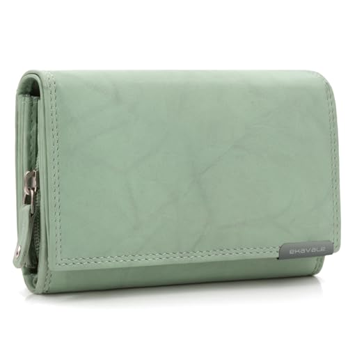 ekavale Geldbörse Damen Leder mit RFID-Schutz 25 Fächer Damen Portemonnaie Lang (Antik-Minze) von ekavale