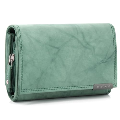 ekavale Geldbörse Damen Leder mit RFID-Schutz 25 Fächer Damen Portemonnaie Lang (Antik-Seegrün) von ekavale