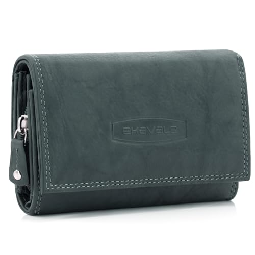 ekavale Geldbörse Damen Leder mit RFID-Schutz 25 Fächer Damen Portemonnaie Lang (Blau-Grau) von ekavale