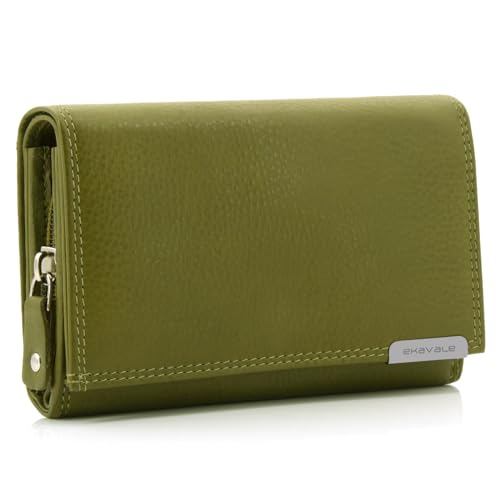 ekavale Geldbörse Damen Leder mit RFID-Schutz 25 Fächer Damen Portemonnaie Lang (Pistazie) von ekavale