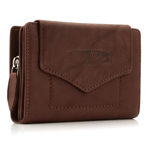 ekavale Geldbörse für Damen mit Druckknopf-Überschlag RFID weiches Leder (Braun) von ekavale