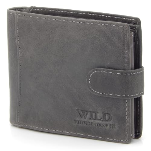 ekavale Herren Leder Geldbeutel mit Münzfach – RFID/NFC Schutz Geldbörse, Portemonnaie, Wallet für Männer (Grau Dunkel) von ekavale