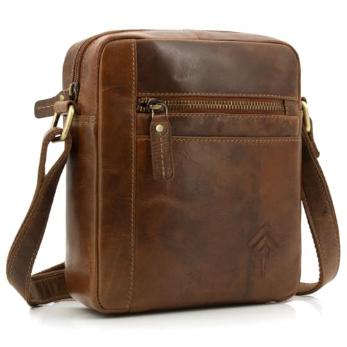 ekavale Echtleder-Umhängetasche für Herren - Vintage Schultertasche für Männer, ideal für Arbeit, Reisen oder als Geschenk - Messenger Bag für Business und Freizeit in kompakter Größe (Camel Apron) von ekavale