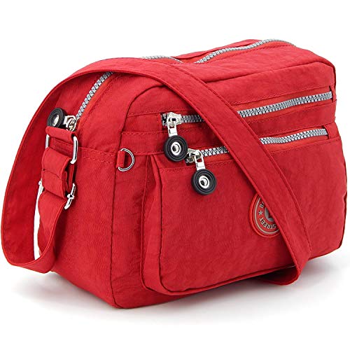 ekavale - Kleine Schultertasche aus Wasserabweisendes Nylon – Handtasche für Damen & Mädchen - Crossbody Bag - Leichte Umhängetasche (Rot) von ekavale