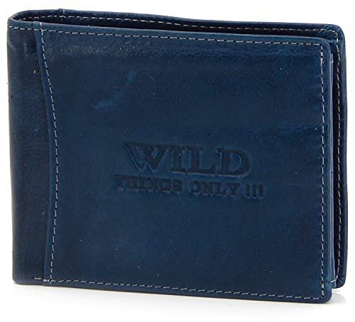 ekavale Leder Geldbörse Herren mit RFID, NFC Schutz Portemonnaie Herren Geldbeutel für Männer mit Münzfach (Wash-Blau) von ekavale