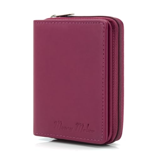 ekavale Leder Geldbörse mit Reißverschluss – RFID Schutz Herren Portemonnaie – Geldbeutel klein - Brieftasche Herren Damen (Pink) von ekavale