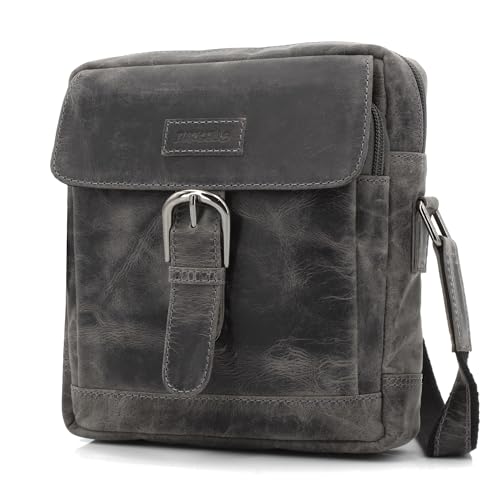 ekavale Umhängetasche Herren aus Büffelleder - Männer Schultertasche zum Umhängen mit verstellbarem Schultergurt - Leder Herrentasche, Ledertasche, Schultertasche (Grau) von ekavale