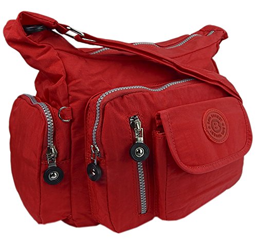 ekavale Wasserabwesende hochwertige leichtgewichte Damen-Handtasche Umhängetasche aus Crinkle Nylon (Rot) von ekavale