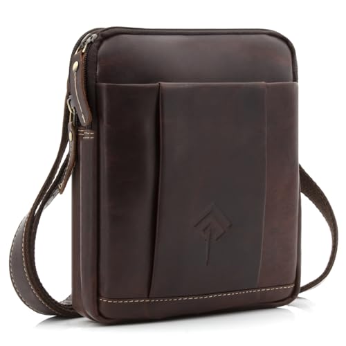 ekavale kleine Umhängetasche Herren Leder Vintage - Schultertasche Rindsleder Antik (Dunkel-Braun) von ekavale