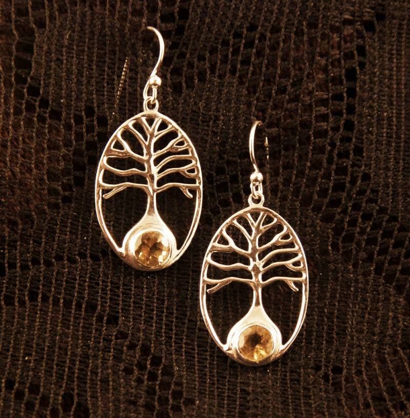 Baum Des Lebens Sterling Silber Ohrhänger Mit Edelstein Granat Grün Peridot Amethyst Labradorit Schwarz Onyx Citrin Geburtsstein Mystisch Se01 von ekekocrafts