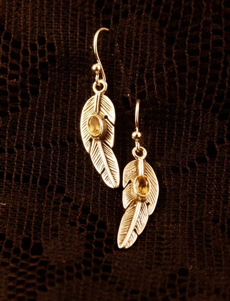 sterling Silber Feder Ohrringe Mit Citrin Edelstein von ekekocrafts