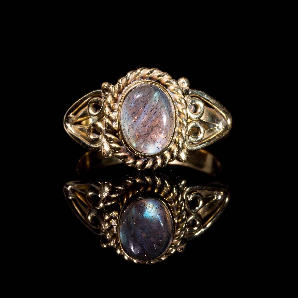 Labradorit Gold Ton Ring Boho Stapelring Aus Messing von ekekocrafts