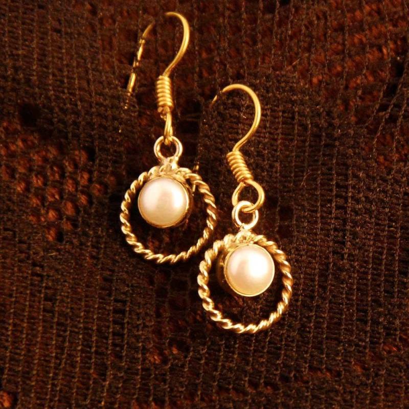 Messing Tropfen Ohrringe Edelsteine Einfache Hübsche Perle Amethyst Gold Türkis Smaragd Gewickelt Draht Kreis Einfach Niedlich Wunderschöne von ekekocrafts