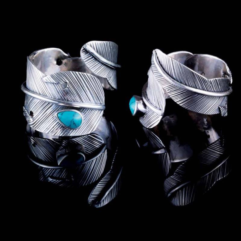 sterling Silber Federring Türkis Boho Verstellbarer Daumenring von ekekocrafts