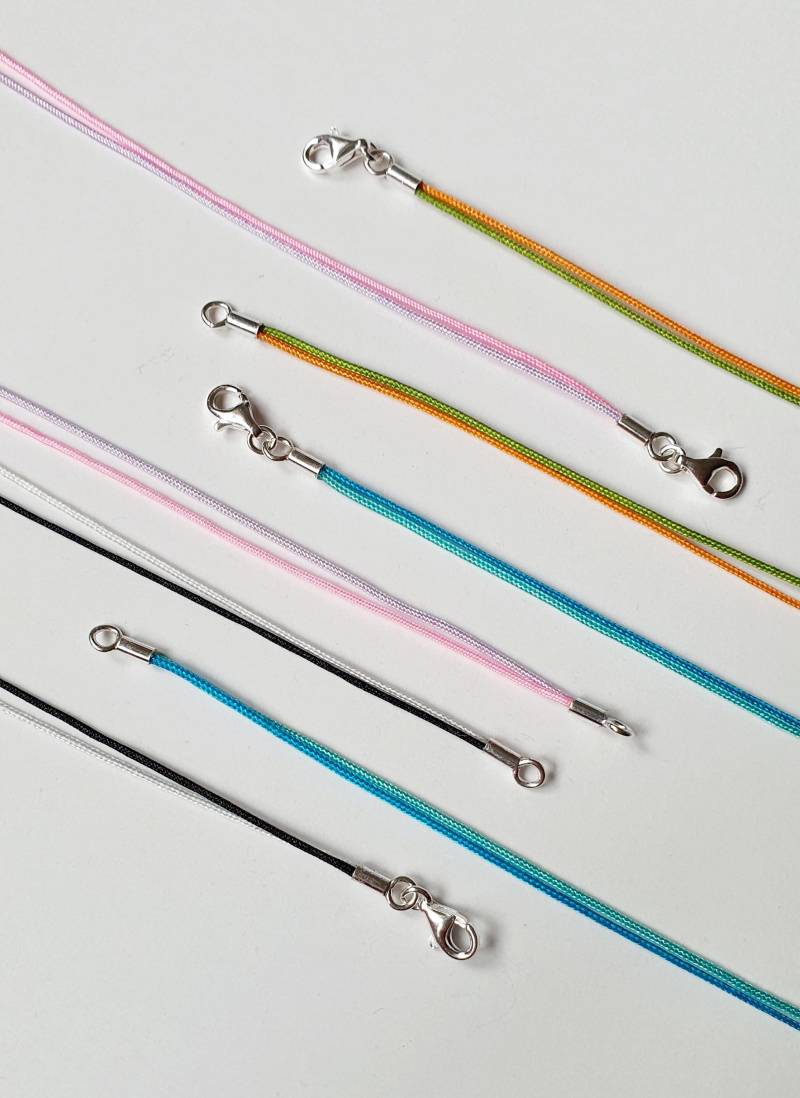 Zweifarbiges Halsband Aus Textil - Feine, Zweireihige Kette Mit Silberverschluss, Individuell Wählbare Farben & Länge, Ideal Für Anhänger von ekschmuckdesign