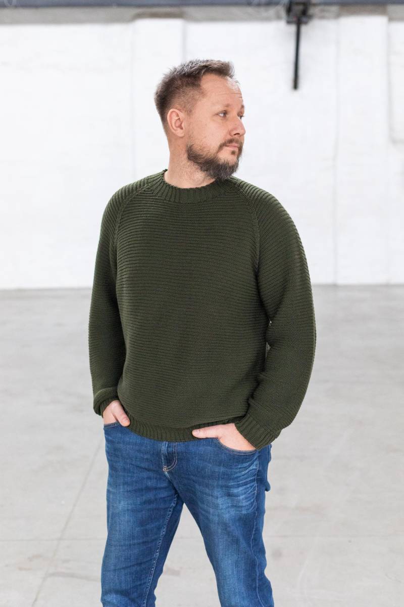 Pullover Aus Merinowolle. Wollpullover Für Männer, Grüner Strickpullover, Weihnachtsgeschenk, Grauer Gerippter Oversized Winterpullover, Warme von ekuboo