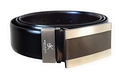 elaKAAN Ledergürtel Herren Schwarz/Braun, drehbare Schnalle, 33 mm Breite (100) von elaKAAN