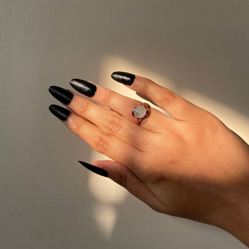 Rosé Vergoldeter Mondstein Ring, Regenbogen Cabochon 925 Sterling Silber Eleganter Juni Geburtsstein Runder Stein Ring von elammojewels