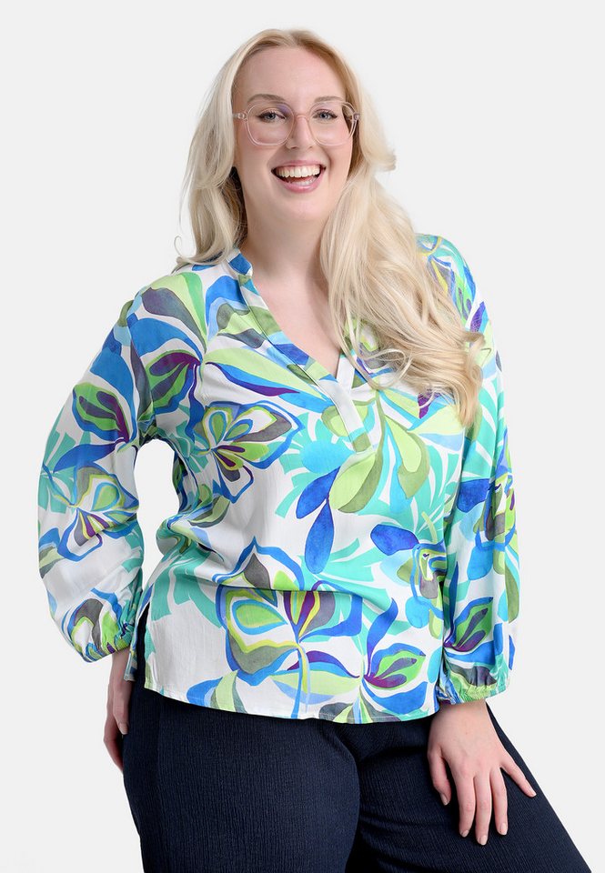 elanza Blusentop Bluse mit Tropical-Print in Grün/Blau von elanza