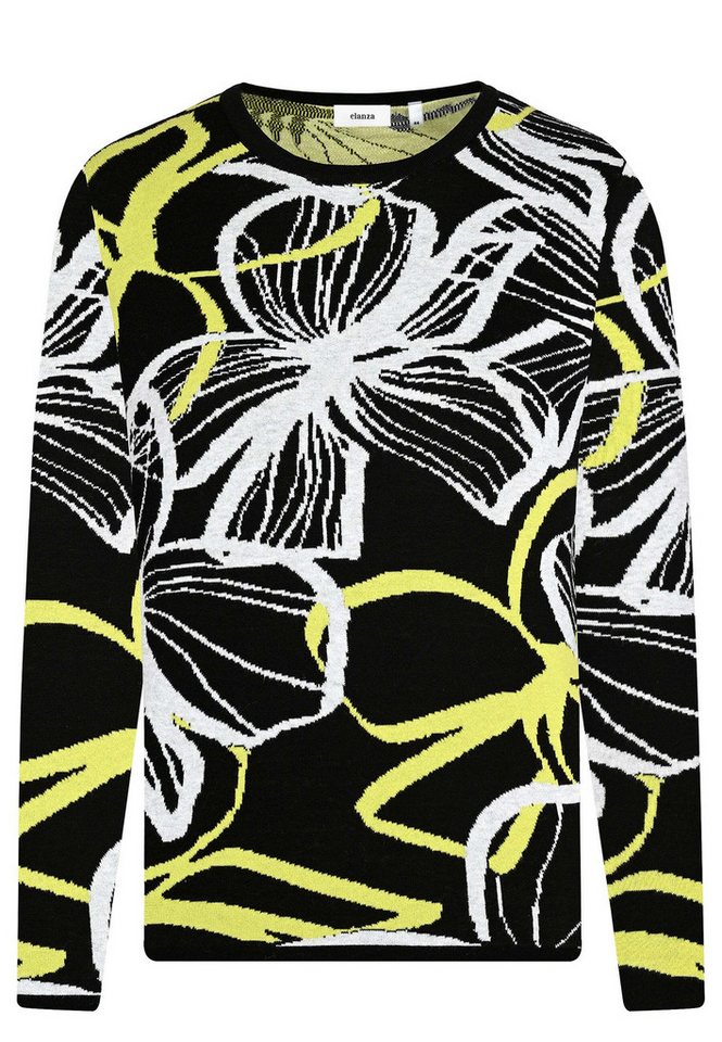 elanza Strickpullover Strickpullover mit Blütenmuster in Schwarz/Hellgrün (1-tlg) von elanza