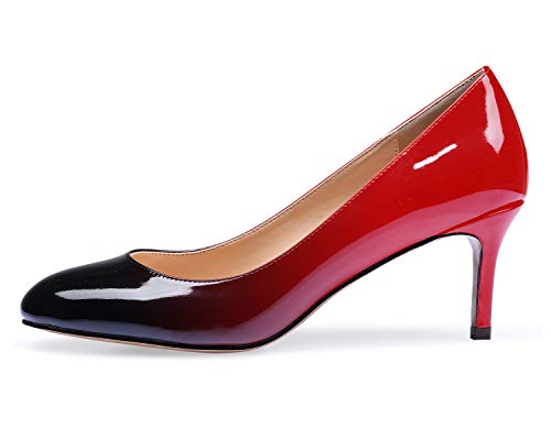 Elashe 2.5 inch Kitten Heels Klassische Damen Pumps Runde Zehen Kleid Brautschuhe Partei Büro Geschlossen Pumps Schwarz-Rot EU40 von Elashe