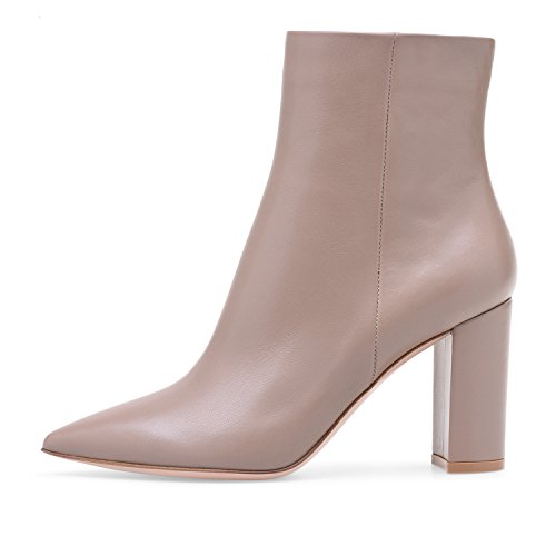 elashe Damen Ankle Boots | Stiefeletten Zipper | Leder-Optik Schuhe | Metallic High Heels | Strass Profilsohle Booties | Silvester Beige EU41 von elashe