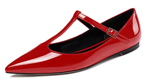 elashe Damen Ballerinas | Knöchelriemchen Flach | Spitzschuh Ballerina Party Flache Schuhe Rot EU42 von elashe