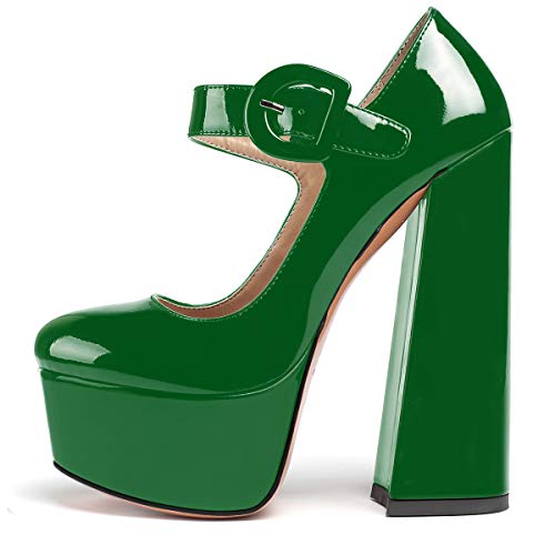 elashe Damen Blockabsatz Pumps Plateau High Heels Knöchelriemchen Riemchen Mary Jane High Heels Party Hochzeit Schuhe Vert EU40 von elashe