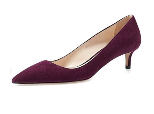 elashe Damen Erotic Kitten Heel Pumps | 2inch Spitze Zehen Stiletto | Party Dress Wildleder Pumps Bordeaux EU36 von elashe