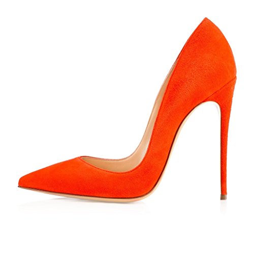 elashe Damen High Heel Pumps | 12cm Spitze Zehen Stiletto | Geschlossen Pumps Orange EU37 von elashe