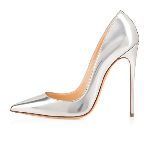 Elashe Damen High Heel Pumps | 12cm Spitze Zehen Stiletto | Geschlossen Pumps Silber EU42 von Elashe