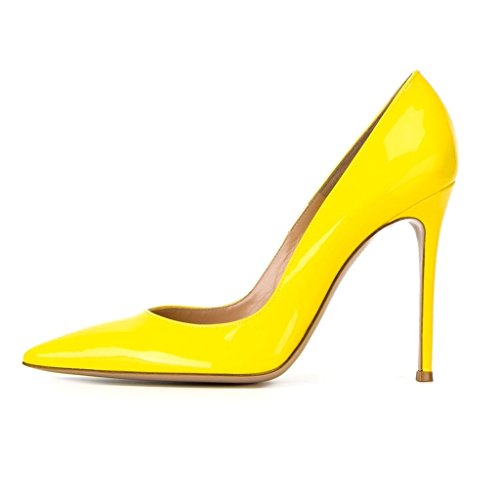 Elashe Damen High Heels | Spitze Zehen Stiletto | 10cm Elegante Lackleder Hochzeit Pumps Gelb EU37 Elashe Damen High Heels | Spitze Zehen Stiletto | 10cm Elegante Lackleder Hochzeit Pumps Gelb EU37 von elashe