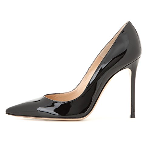 elashe Damen High Heels Pumps | Spitze Zehen Stiletto | 10cm Elegante High Heels Court Pumps| Lackleder Hochzeit Pumps Schwarz EU44 von elashe