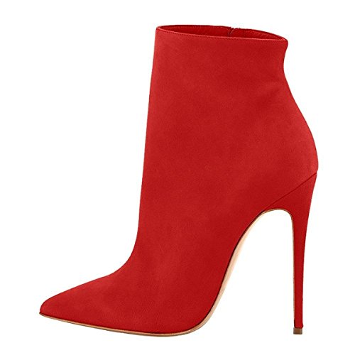 elashe Damen Kurzschaft Stiefeletten Mit Absatz Stiletto Dehnbar Spitze Zehe Stiefel Suede Rot EU43 von elashe