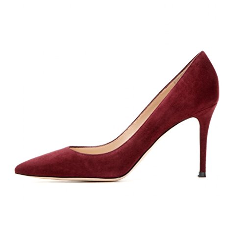 elashe Damen Mid High Heel Pumps | 8cm Spitze Zehen Stiletto | Geschlossen Pumps Bordeaux EU36 von elashe