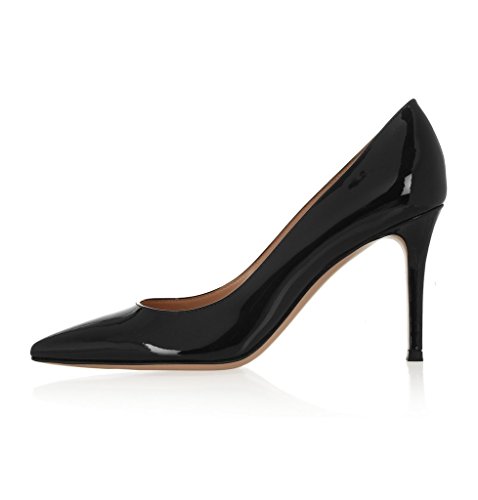 Elashe Damen Mid High Heel Pumps | 8cm Spitze Zehen Stiletto | Geschlossen Pumps Schwarz EU35 von Elashe