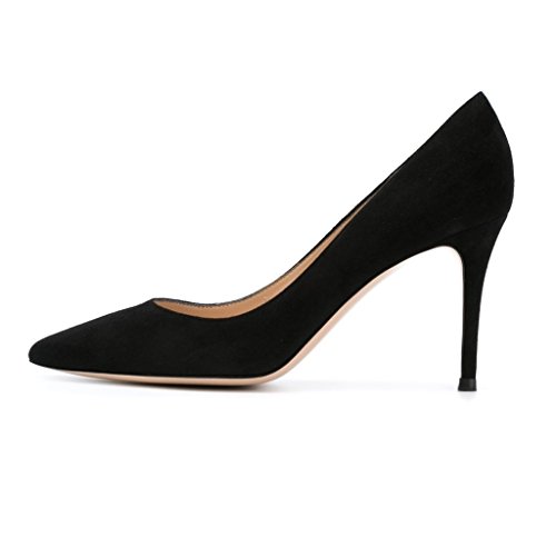 elashe Damen Mid High Heel Pumps | 8cm Spitze Zehen Stiletto | Geschlossen Pumps Schwarz EU37 von elashe