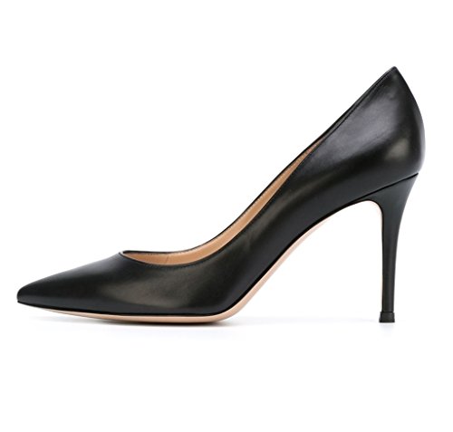 elashe Damen Mid High Heel Pumps | 8cm Spitze Zehen Stiletto | Geschlossen Pumps Schwarz EU39 von elashe