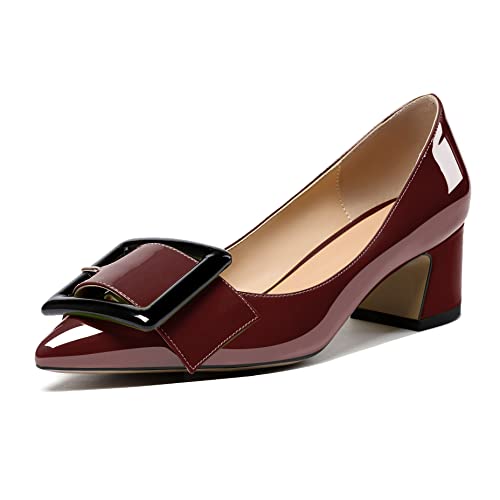 elashe Damen Mitte Blockabsatz Knöchelriemen Schnalle Elegant Pumps Sandalen Größe Bordeaux EU40 von elashe