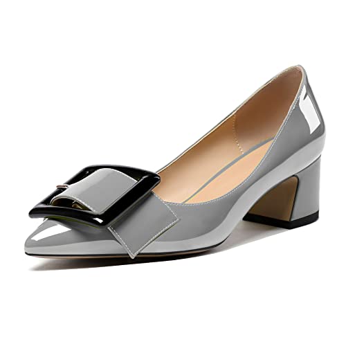 Elashe Damen Mitte Blockabsatz Knöchelriemen Schnalle Elegant Pumps Sandalen Größe Grau EU37 von Elashe