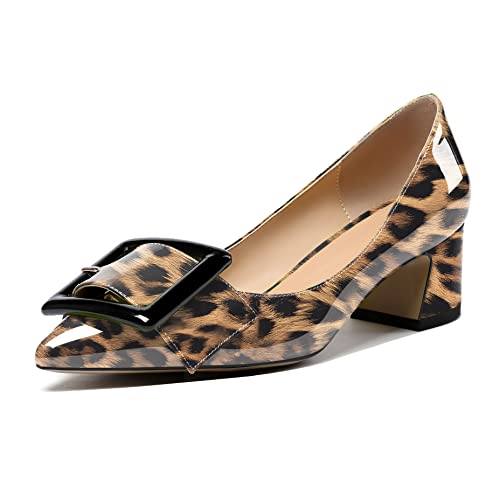 elashe Damen Mitte Blockabsatz Knöchelriemen Schnalle Elegant Pumps Sandalen Größe Leopard EU37 von elashe