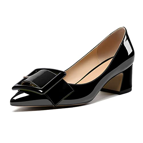 elashe Damen Mitte Blockabsatz Knöchelriemen Schnalle Elegant Pumps Sandalen Größe Schwarz EU40 von elashe