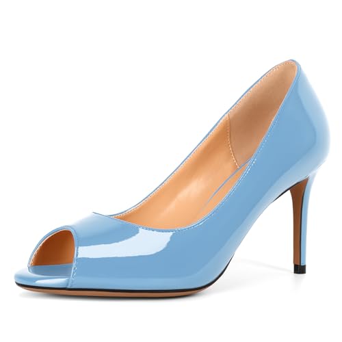 Elashe Damen Peeptoe Pumps | 8cm Stiletto High Heel | Bequeme Lack Stilettos Himmelblau EU39 Elashe Damen Peeptoe Pumps | 8cm Stiletto High Heel | Bequeme Lack Stilettos Himmelblau EU39 von Elashe
