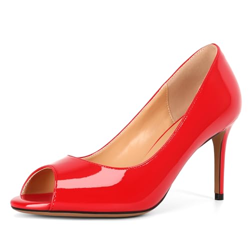Elashe Damen Peeptoe Pumps | 8cm Stiletto High Heel | Bequeme Lack Stilettos Rot EU42 Elashe Damen Peeptoe Pumps | 8cm Stiletto High Heel | Bequeme Lack Stilettos Rot EU42 von Elashe